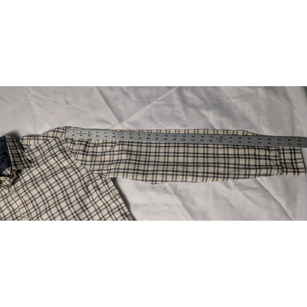 Zara Man Men's Medium Cream‎ and Navy Plaid Button Up Long Sleeve Shirt - Picture 7 of 10